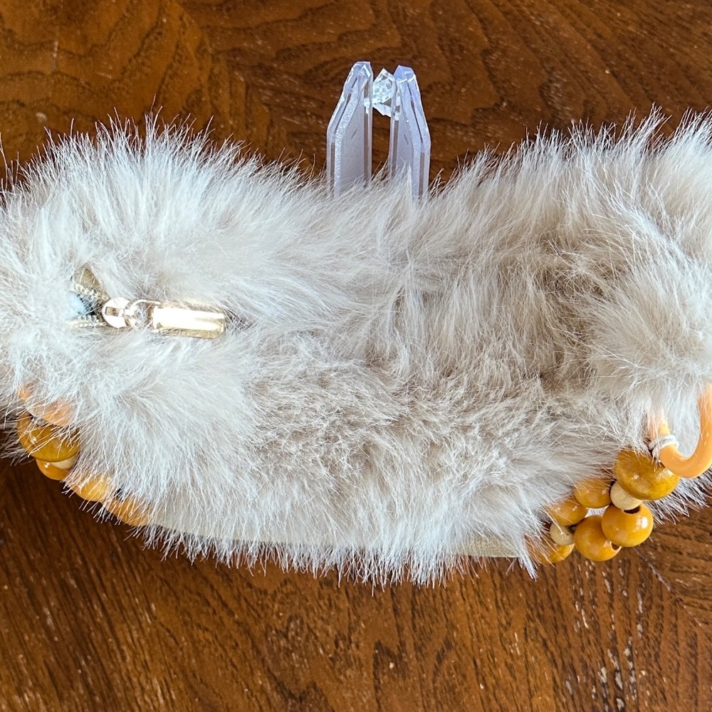 Boho Faux Fur Hobo with Beaded Handles NWOT - Picture 4 of 10